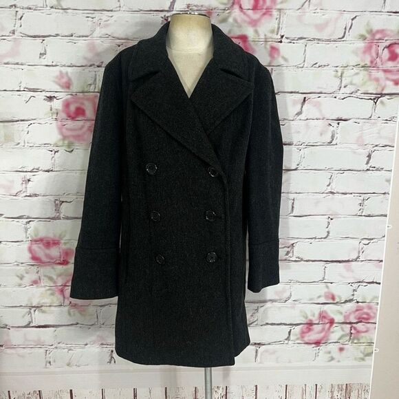 Lane Bryant dark gray button down pea coat - Picture 1 of 8